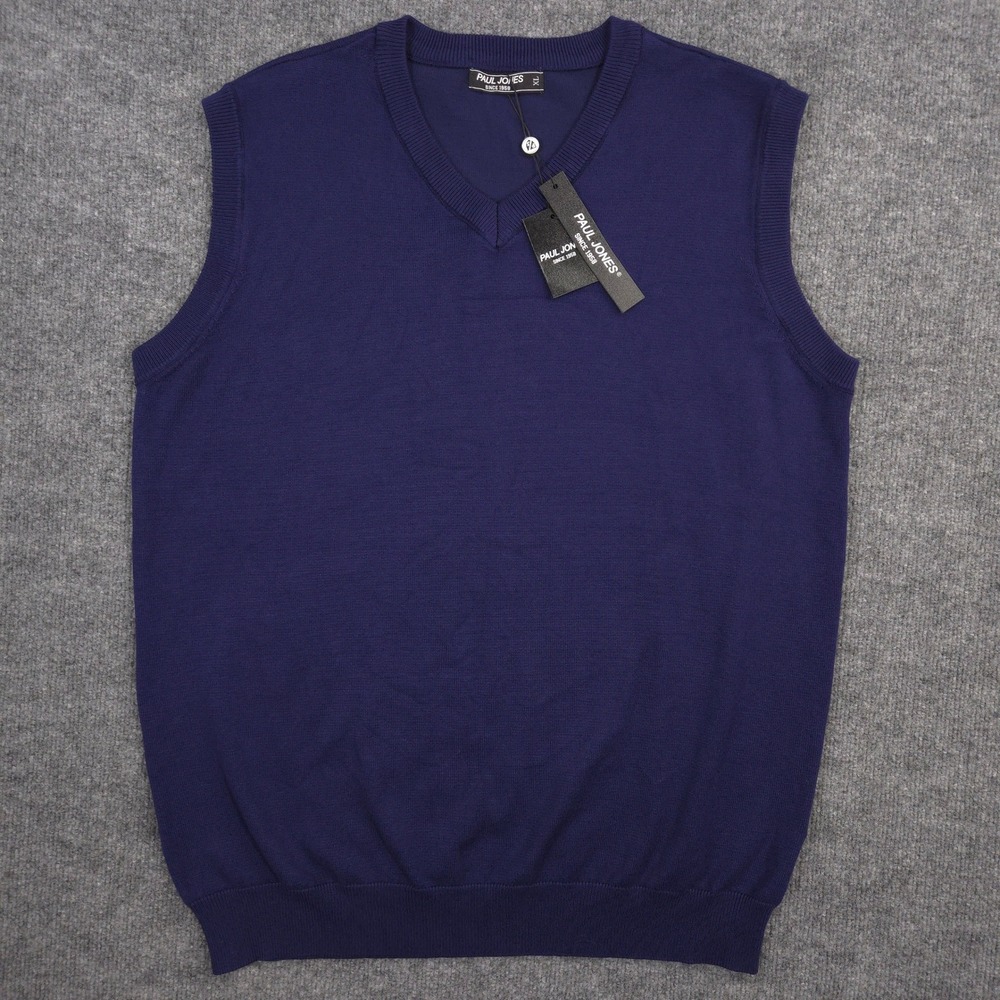 Paul Jones Sweater Vest Mens XL Blue V Neck Knit Pullover Business Preppy NEW